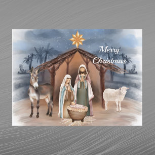 Cartes Pour Fêtes Annuelles Noël Nativité Animaux Chrétien Aquarelle