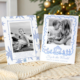 Cartes Pour Fêtes Annuelles Noël Nativité Bleu Aquarelle