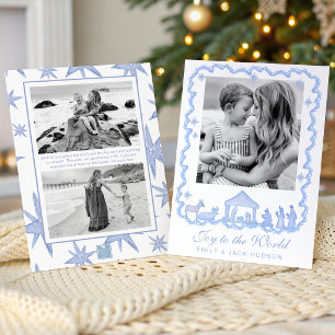 Cartes Pour Fêtes Annuelles Noël Nativité Bleu Aquarelle