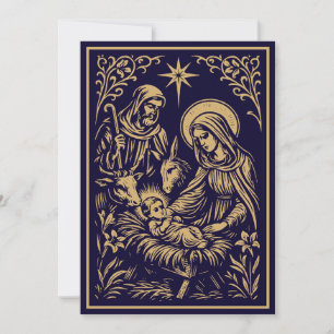 Cartes Pour Fêtes Annuelles Noël Nativité dans une gravure sur bois Art Nouvea