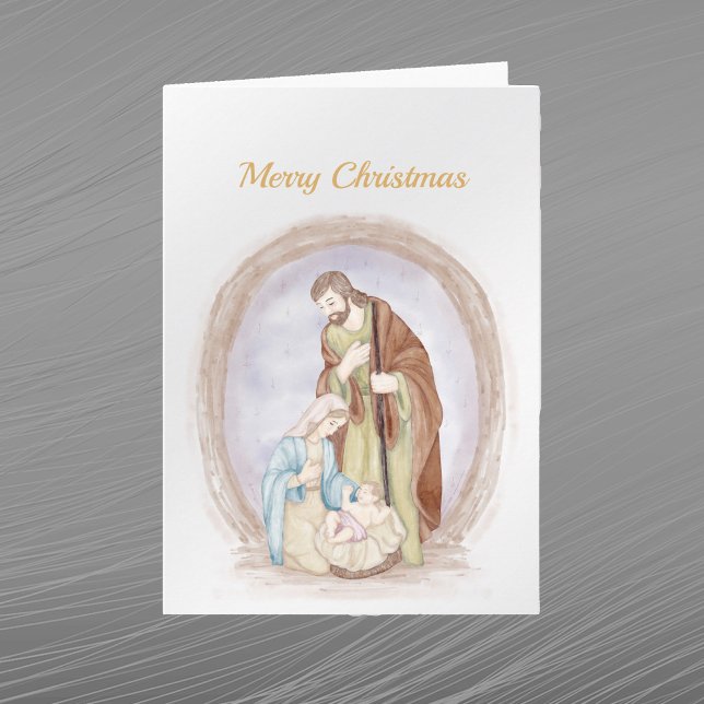 Cartes Pour Fêtes Annuelles Noël Nativité Jésus Mary Joseph Aquarelle (Créateur téléchargé)