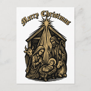 Cartes Pour Fêtes Annuelles Noël Nativité Rétro Gravure sur Bois Médiévale
