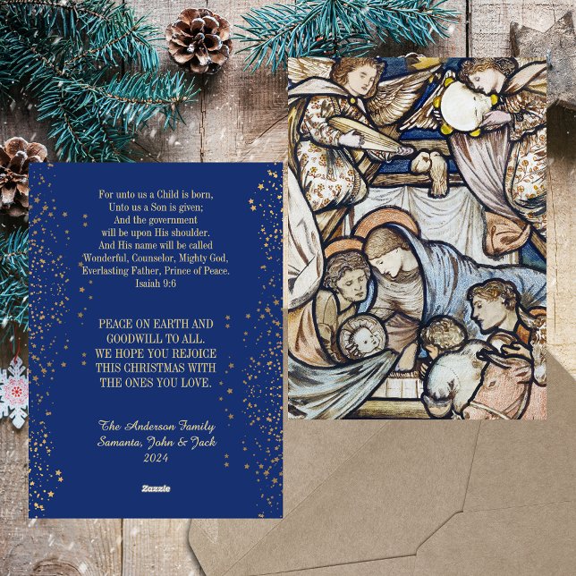 Cartes Pour Fêtes Annuelles Noël Nativité Scène chrétienne catholique moderne (Christmas Nativity Scene Religious Christian Catholic Elegant Blue Modern Holiday Card)