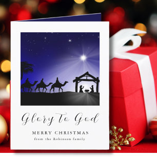 Cartes Pour Fêtes Annuelles Noël Nativité Scène Gloire à Dieu chrétien