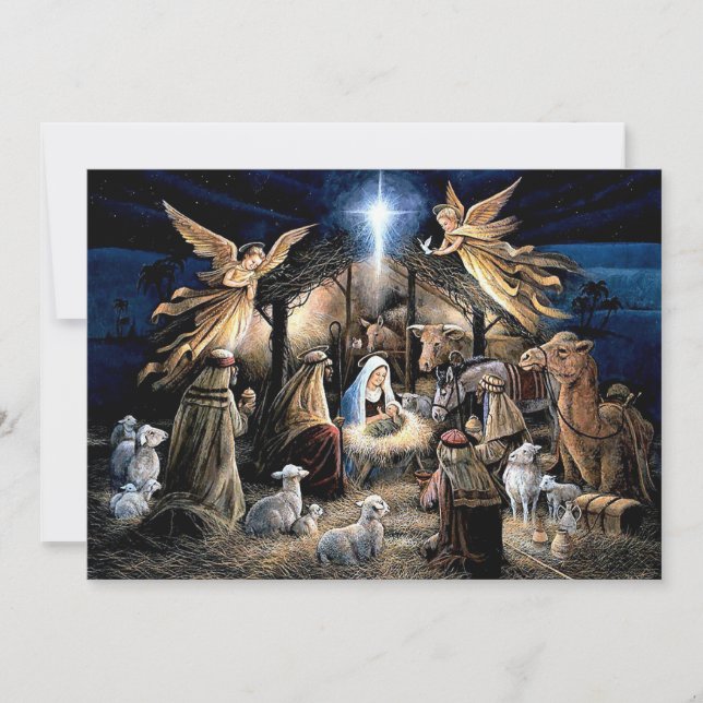 Cartes Pour Fêtes Annuelles Noël Nativité stable ange de scène (Devant)