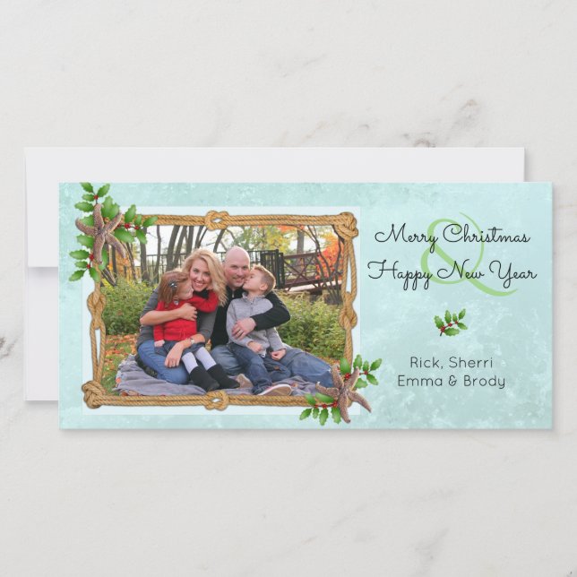 Cartes Pour Fêtes Annuelles Noël nautique sur la côte Starfish Splash (Devant)