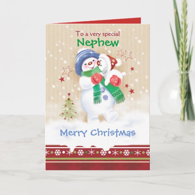 Cartes Pour Fêtes Annuelles Noël, Nephew, Enlacage d'un enfant de neige Snow P (Devant)