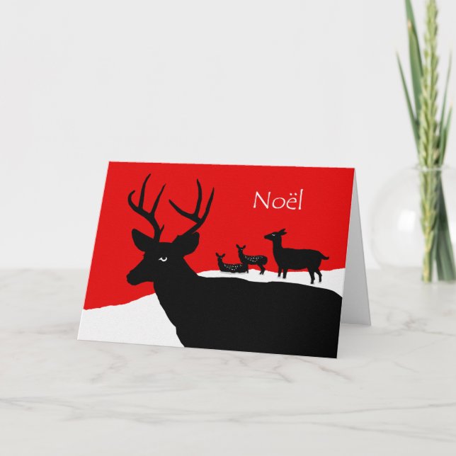 Cartes Pour Fêtes Annuelles Noel, Noël en français, Famille des Cerfs en Neige (Devant)