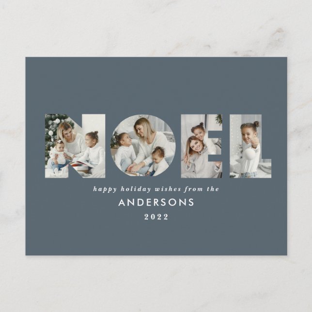 Cartes Pour Fêtes Annuelles Noel Noël moderne gras 4 photo simple Fêtes (Devant)