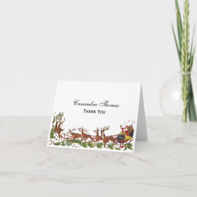 Cartes Pour Fêtes Annuelles Noël Noël Noël Père Noël Sleigh Reindeer frontière (Devant)