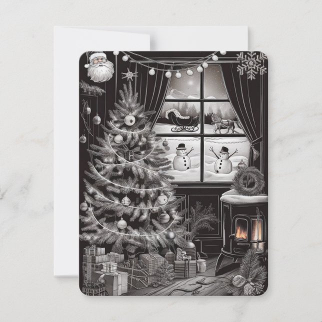 Cartes Pour Fêtes Annuelles Noël noir et blanc (Devant)