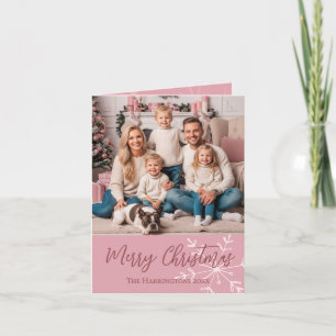 Cartes Pour Fêtes Annuelles Noël Nom de la photo Pink Snowflake Élégant Script