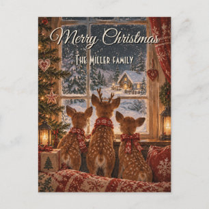 Cartes Pour Fêtes Annuelles Noël Nordique Fenêtre Cerfs Cosy Personnalisé