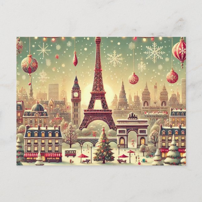 Cartes Pour Fêtes Annuelles Noël nostalgique à Paris – La magie des fêtes (Devant)