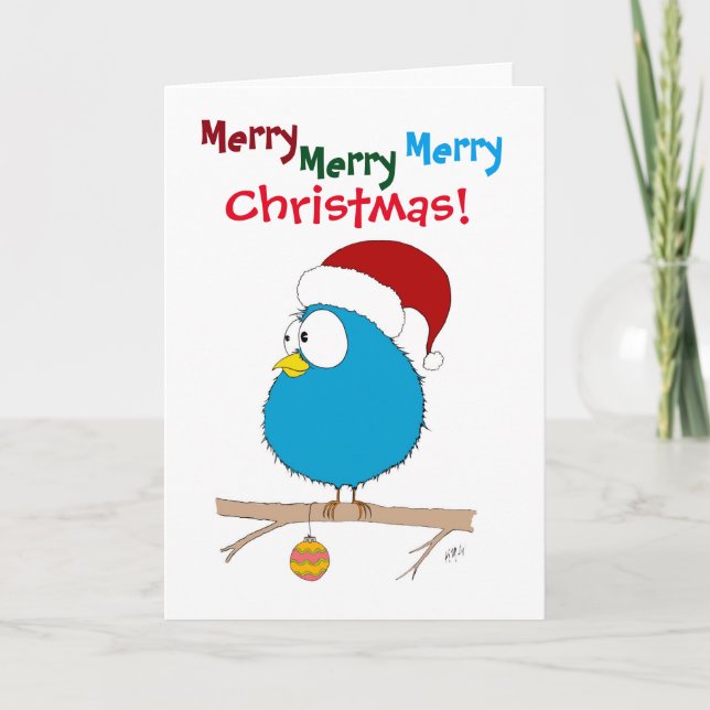 Cartes Pour Fêtes Annuelles Noël : Oiseau drôle (bleu) (Devant)