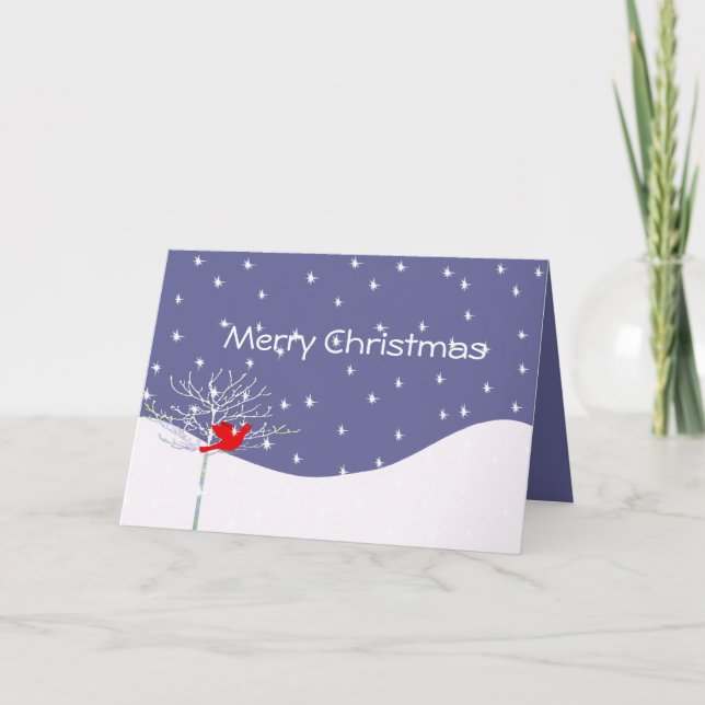 Cartes Pour Fêtes Annuelles Noël Oiseau Neige et Arbre Votre photo à l'intérie (Devant)