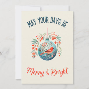Cartes Pour Fêtes Annuelles Noël Oiseau Rouge et Bleu Frais Aquarelle Vintage
