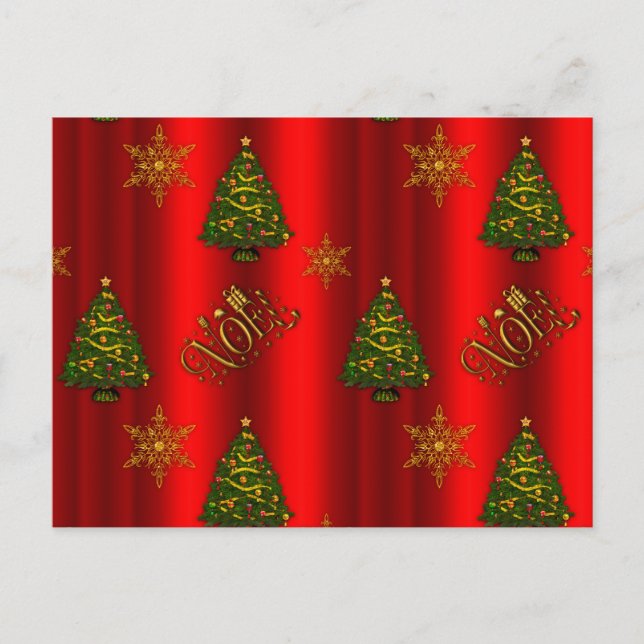 Cartes Pour Fêtes Annuelles Noël Or et Arbres de Noël Rouges (Devant)