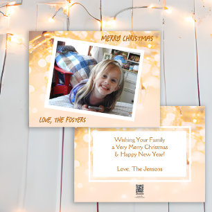 Cartes Pour Fêtes Annuelles Noël Or et Blanc Bokeh Photo Fêtes