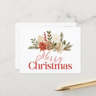 Cartes Pour Fêtes Annuelles Noël Or Floral Poinsettia Joyeux Noël