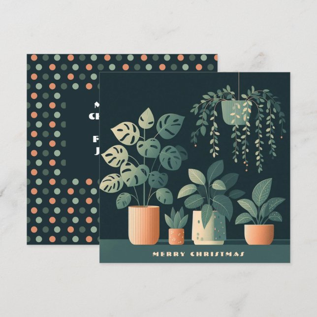 Cartes Pour Fêtes Annuelles Noël Orange Green Pots Plantes (Devant / Derrière)