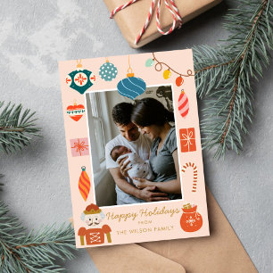 Cartes Pour Fêtes Annuelles Noël Ornement coloré mignon Photo de famille