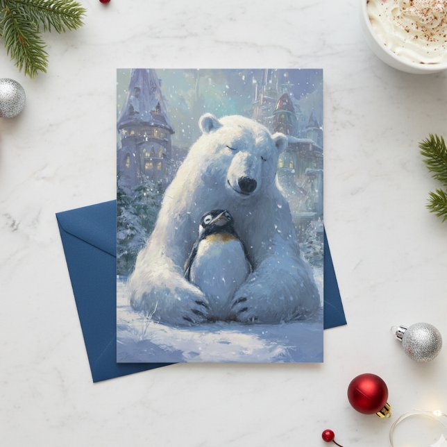 Cartes Pour Fêtes Annuelles Noël ours polaire et manchot (Créateur téléchargé)