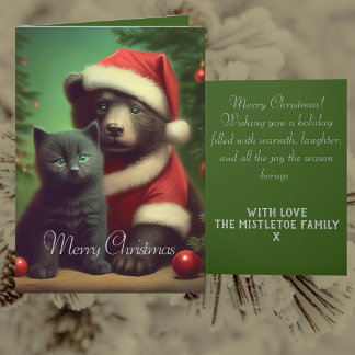 Cartes Pour Fêtes Annuelles Noël Ours Vintage Personnalisé & Chat Noir