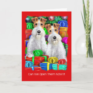 Cartes Pour Fêtes Annuelles Noël ouvert de cadeaux de Fox Terrier de fil