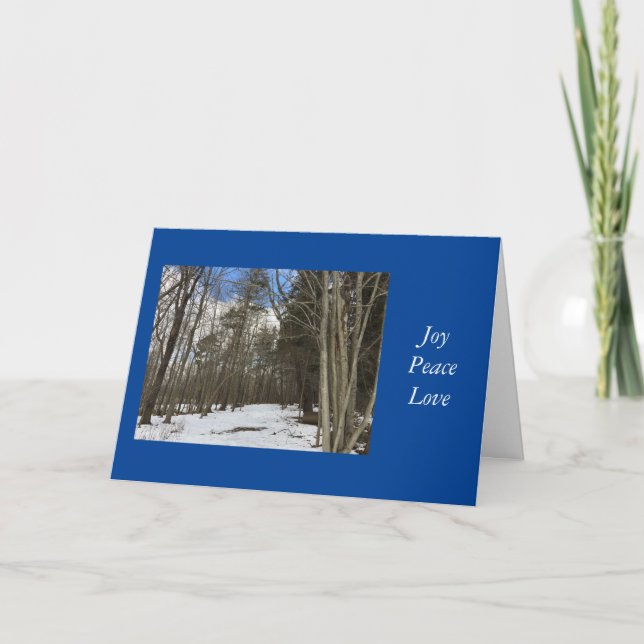 Cartes Pour Fêtes Annuelles Noël Paix Bois d'hiver Scène Bleu (Devant)