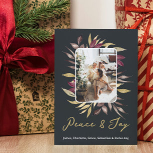 Cartes Pour Fêtes Annuelles Noël Paix et joie Foliage d'hiver Photo