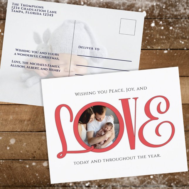 Cartes Pour Fêtes Annuelles Noël Paix Joie et Amour mignonne Moderne Deux phot (Créateur téléchargé)