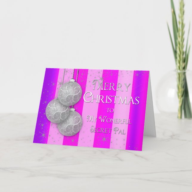 Cartes Pour Fêtes Annuelles Noël - Pal Secret - Boules d'argent rose/pourpre (Devant)