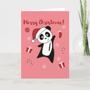 Cartes Pour Fêtes Annuelles Noël Panda Neige Animaux d'hiver Pandas Vacances
