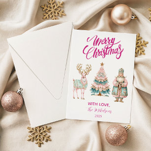Cartes Pour Fêtes Annuelles Noël pastel avec le Père Noël et les rennes