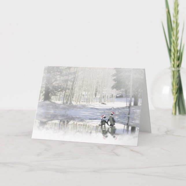 Cartes Pour Fêtes Annuelles Noël Patinage sur glace de mignons pingouins (Devant)