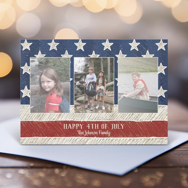 Cartes Pour Fêtes Annuelles Noël patriotique 3 photo American Flag Vertical (Unique Photo Card)