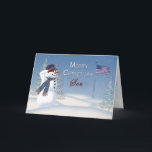 Cartes Pour Fêtes Annuelles Noël - patriotique - fils - bonhomme de<br><div class="desc">Amusement et salutation unique de carte de Noël pour cette portion spéciale de personne dans nos militaires.  Il est sûr de mettre un sourire sur leur visage :  La même image disponible pour : fils,  fille,  amoureuse,  petit-fils,  petite-fille,  papa,  soldat,  nièce,  neveu</div>