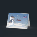 Cartes Pour Fêtes Annuelles Noël - patriotique - neveu - bonhomme de<br><div class="desc">Amusement et salutation unique de carte de Noël pour cette portion spéciale de personne dans nos militaires.  Il est sûr de mettre un sourire sur leur visage :  La même image disponible pour : fils,  fille,  amoureuse,  petit-fils,  petite-fille,  papa,  soldat,  nièce,  neveu</div>