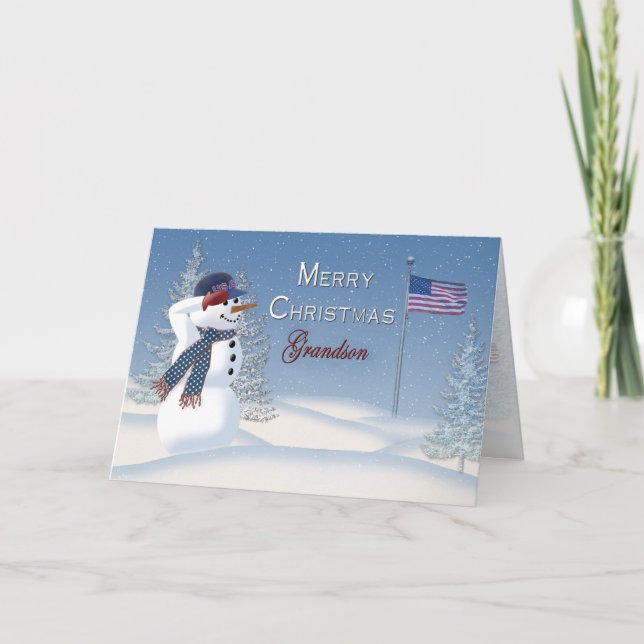 Cartes Pour Fêtes Annuelles Noël - patriotique - petit-fils - bonhomme de (Devant)