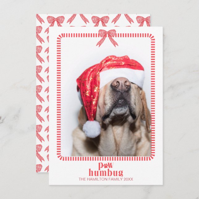 Cartes Pour Fêtes Annuelles Noël Paw Humbug Pet Photo Coquette (Devant / Derrière)