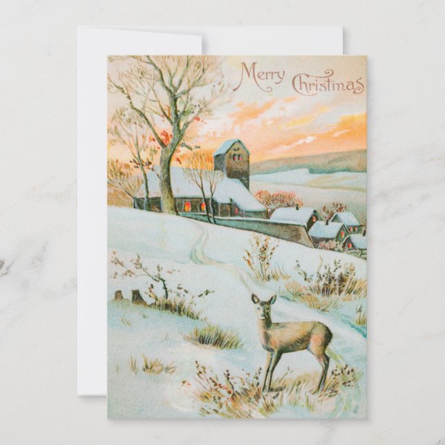 Cartes Pour Fêtes Annuelles Noël Paysage de neige et cerfs (Devant)