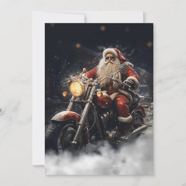 Cartes Pour Fêtes Annuelles Noël Père Noël à moto (Devant)