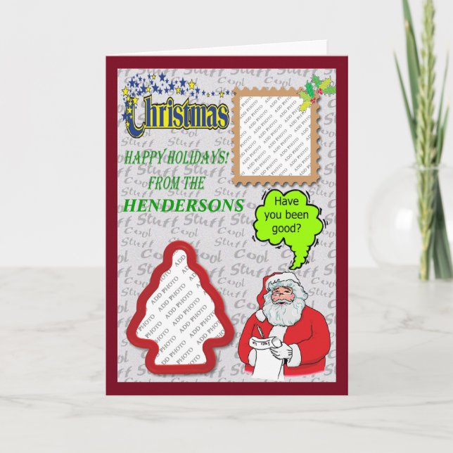 Cartes Pour Fêtes Annuelles Noël Père Noël & Arbre Ajouter Photos (Devant)