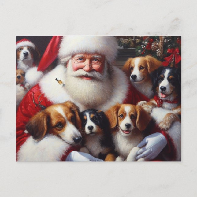 Cartes Pour Fêtes Annuelles Noël Père Noël avec Chiens 2 (Devant)