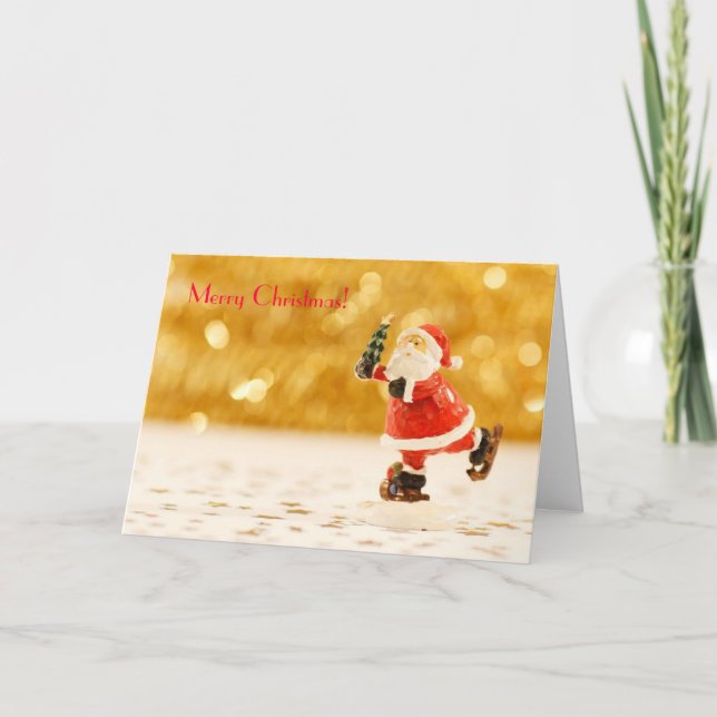 Cartes Pour Fêtes Annuelles Noël Père Noël de patinage (Devant)