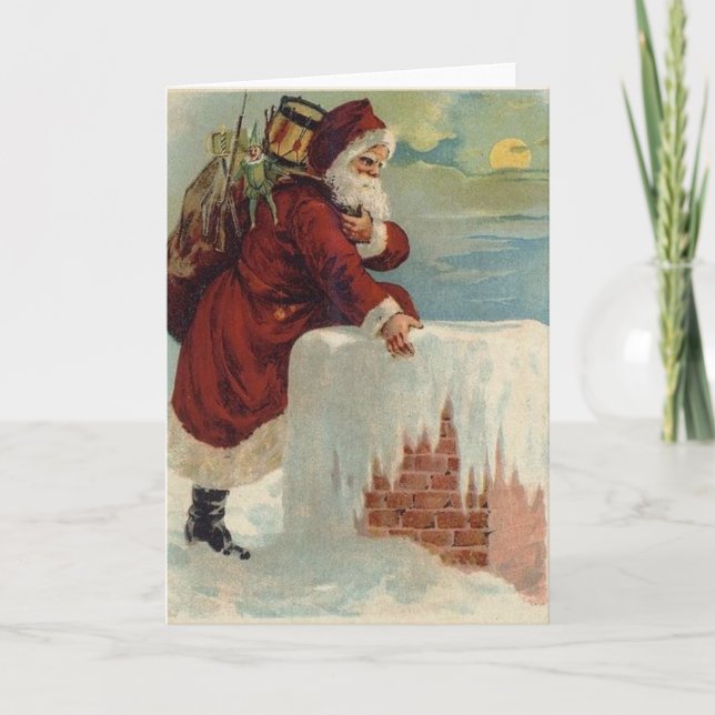 Cartes Pour Fêtes Annuelles Noël - Père Noël en train de tomber dans le Chimne (Devant)