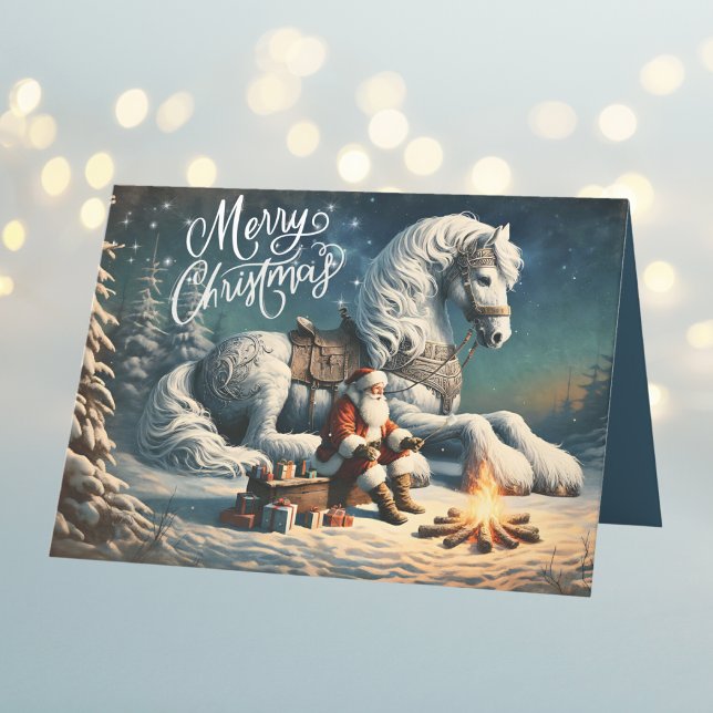 Cartes Pour Fêtes Annuelles Noël Père Noël et Cheval Blanc Magique (Créateur téléchargé)
