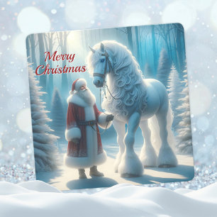 Cartes Pour Fêtes Annuelles Noël Père Noël et Cheval Blanc Magique
