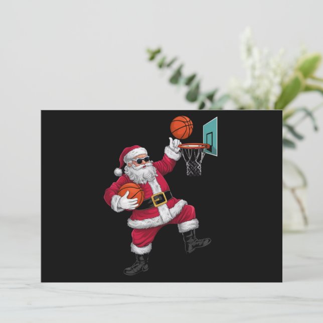 Cartes Pour Fêtes Annuelles Noël Père Noël faisant un dunk de basketball Noël (Debout devant)